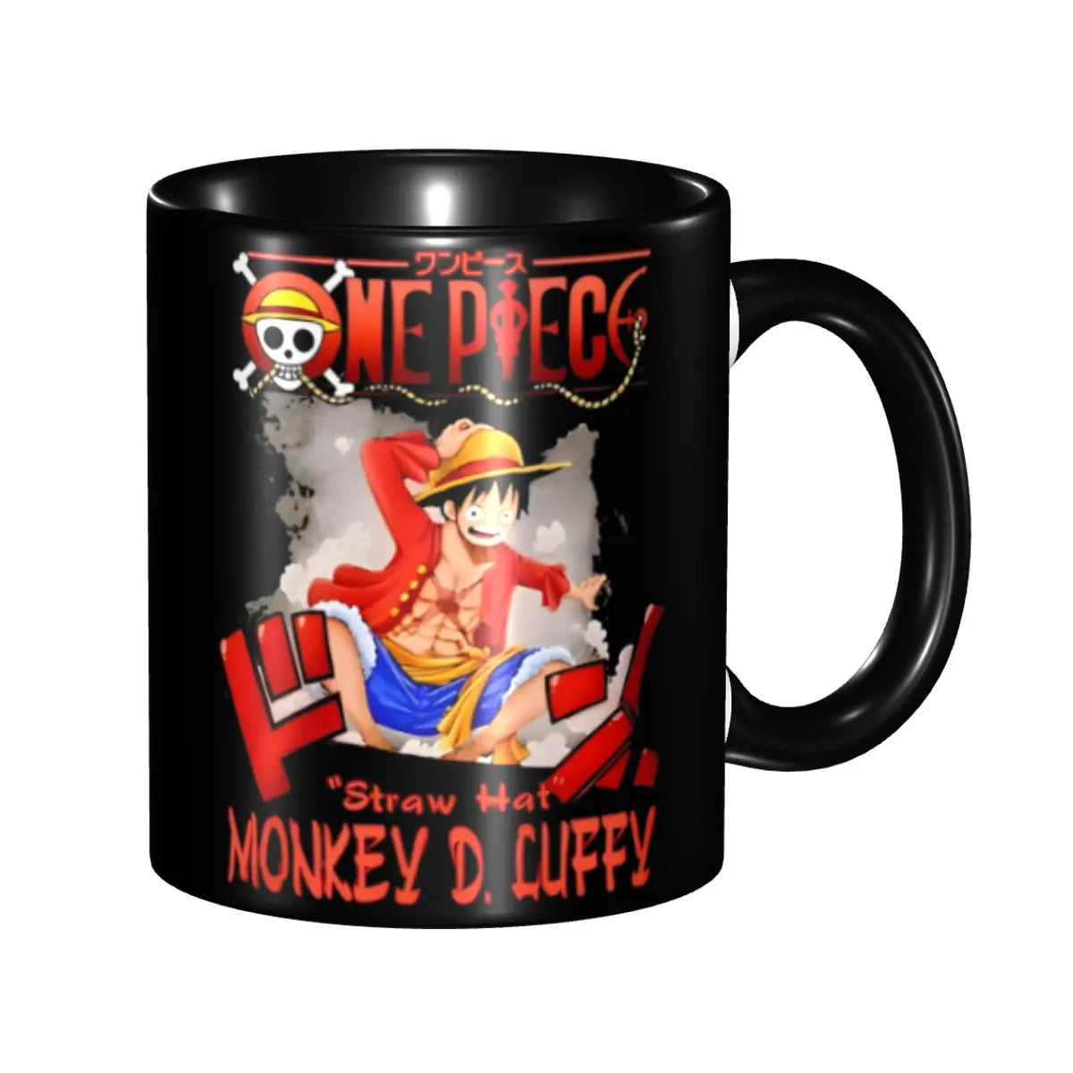 Kubek One Piece – Minimalistyczny design Luffy’ego i drewniana pokrywka