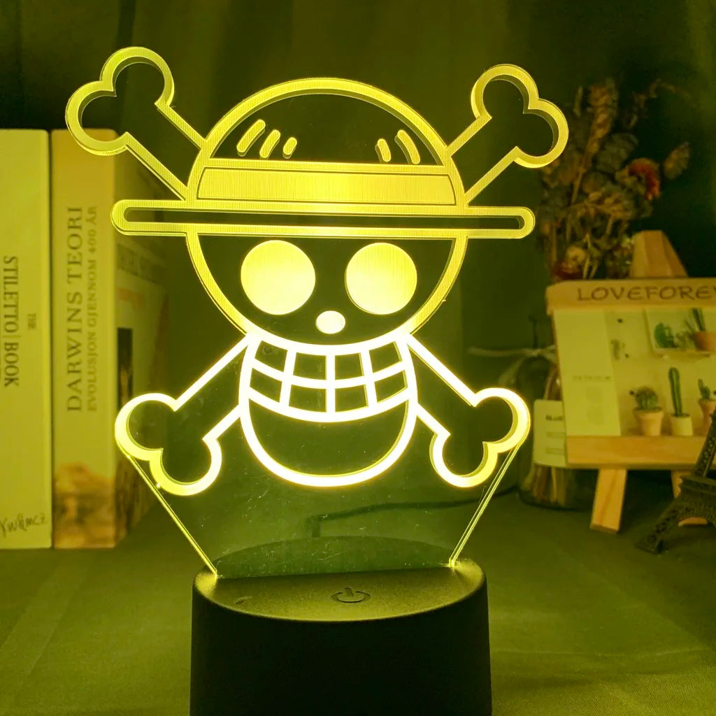 Lampka nocna LED One Piece – klasyczne logo czaszki Mugiwary (żółta)