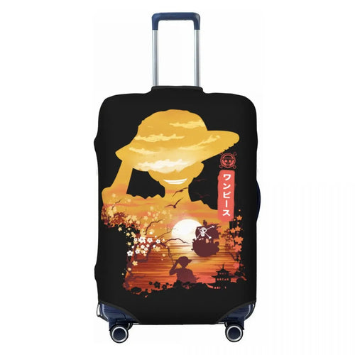 Pokrowiec na walizkę One Piece – sylwetka Luffy’ego o zachodzie słońca