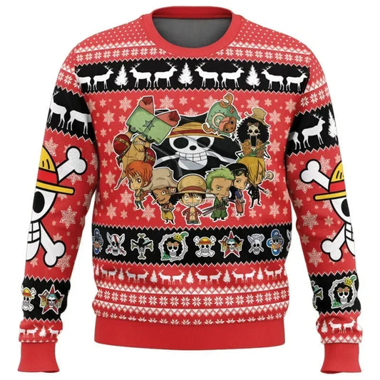 Bluza One Piece - Świąteczne motywy całej załogi (Czerwona)