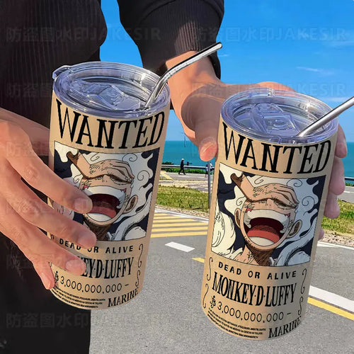 Butelka One Piece ze słomką – Plakaty poszukiwanych Luffy’ego i Zoro
