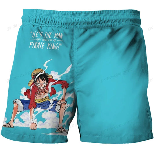 Szorty kąpielowe One Piece – błękitny wzór z Luffym i Chopperem