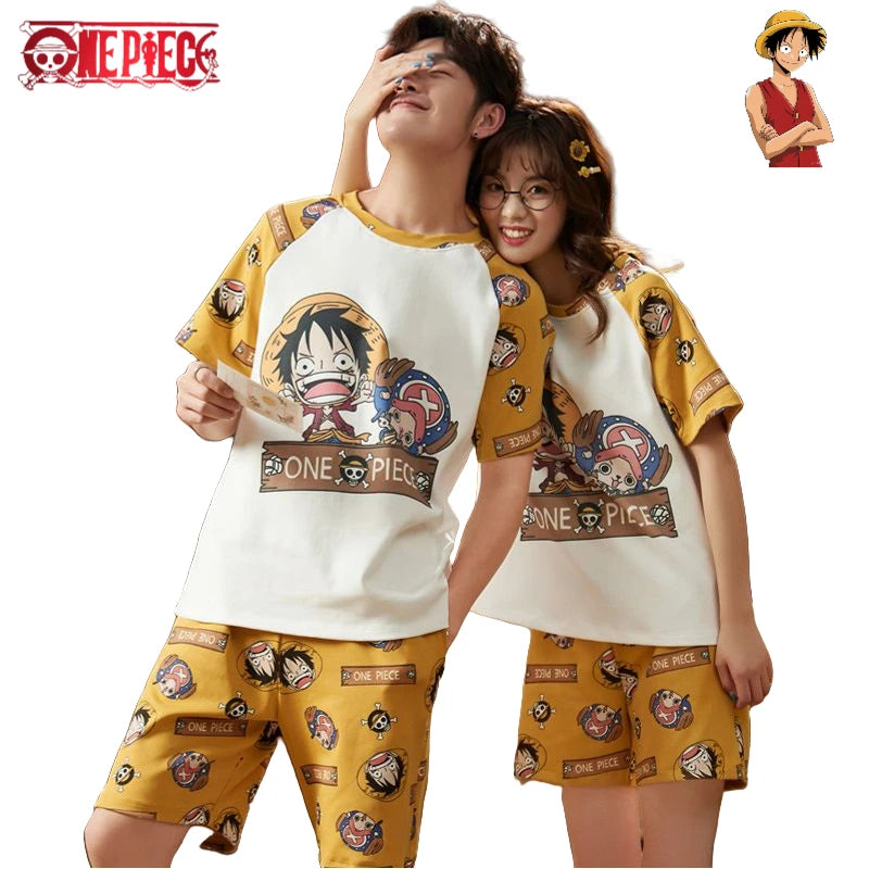 Piżama dziecięca One Piece – koszulka T-shirt i szorty z motywem Luffy’ego i Choppera (żółta)