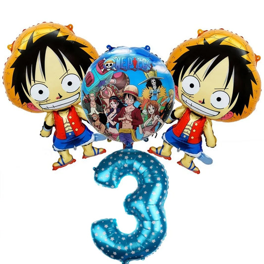 Zestaw balonów One Piece – dekoracja na 3. urodziny (niebieska cyfra)