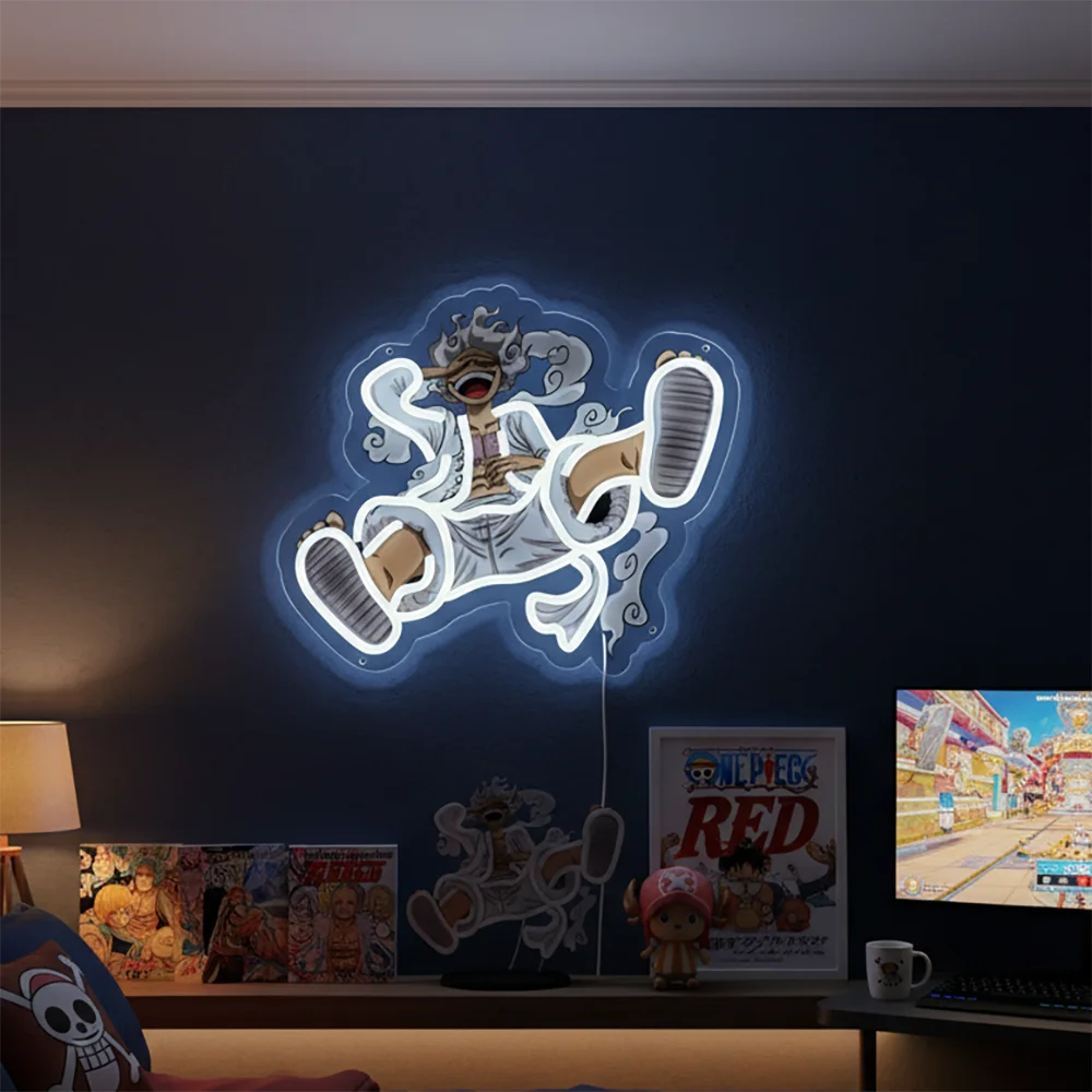 Lampa neonowa One Piece – Luffy Gear 5, olśniewająco białe Przebudzenie