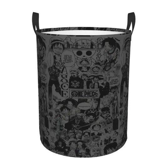 Kosz na pranie One Piece – wzór all-over z postaciami w stylu chibi (szary)