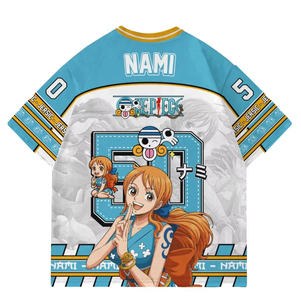 Oversize’owy T-shirt One Piece Nami – niebieska koszulka sportowa