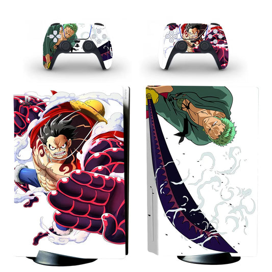Naklejki na PS5 One Piece – Roronoa Zoro w kaligraficznym stylu z mieczami