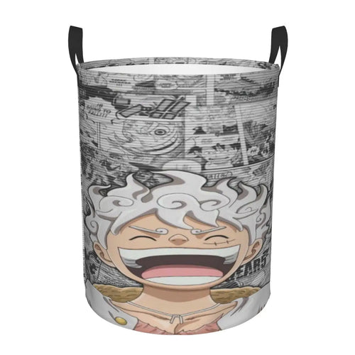 Kosz na pranie One Piece – roześmiany portret Luffy’ego Gear 5 (szary)