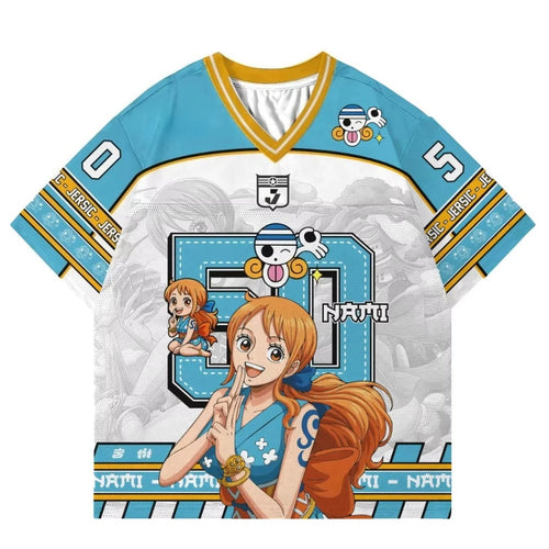 Oversize’owy T-shirt One Piece Nami – niebieska koszulka sportowa