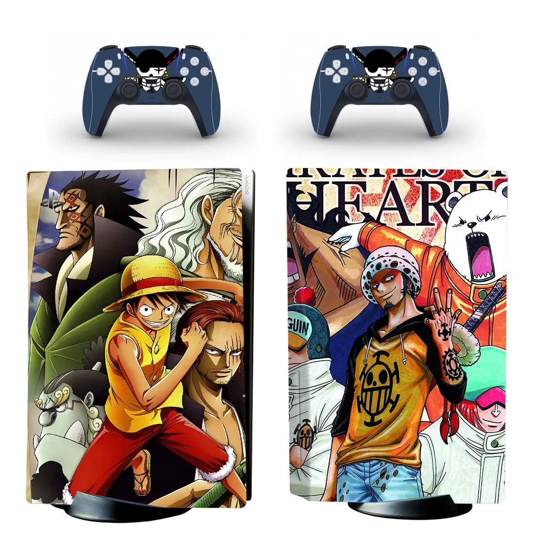 Naklejki na PS5 One Piece – Trio Luffy, Shanks i Buggy Klaun