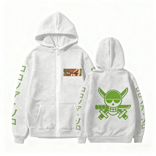 Bluza z kapturem One Piece – wzór załogi Zoro (szaro-zielona)