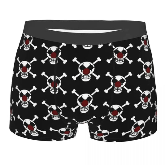 Bokserki One Piece – powtarzający się wzór Jolly Roger (czarne)