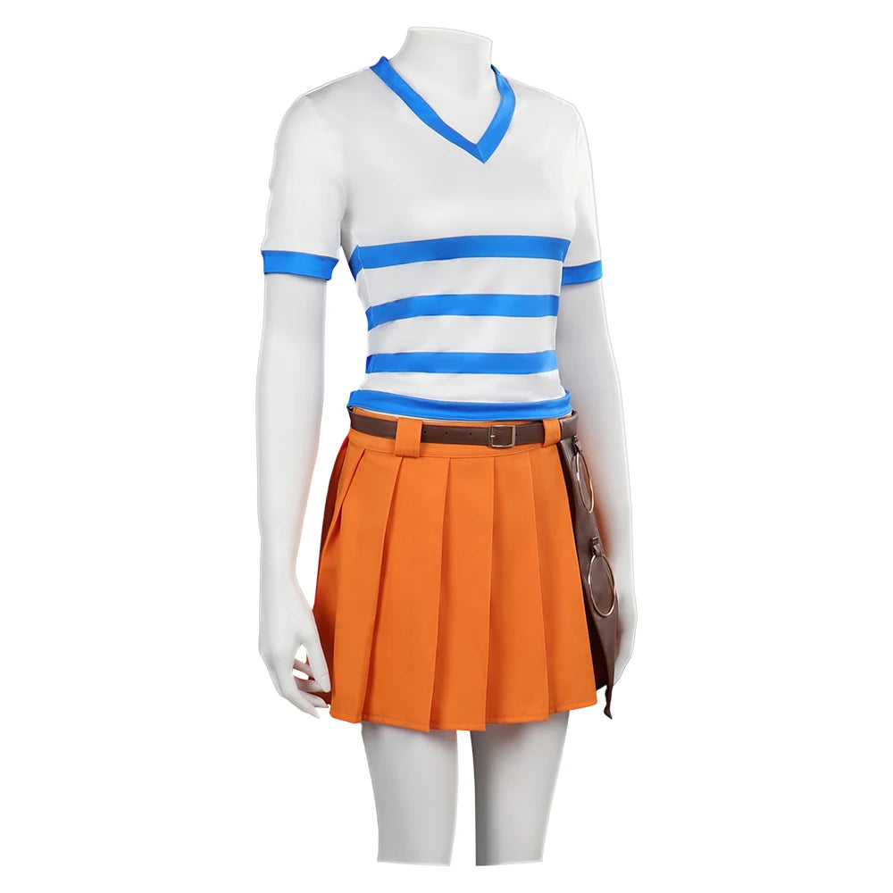Kostium cosplay One Piece – strój Nami (wersja Zou z pomarańczową spódnicą)