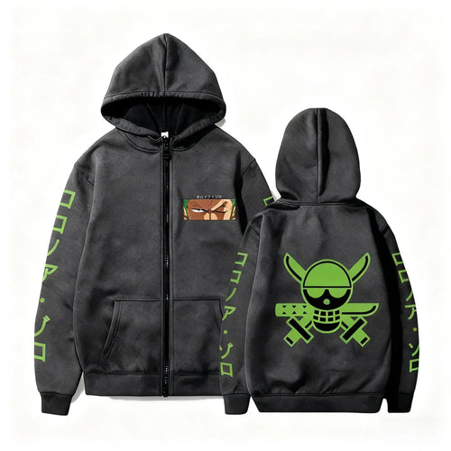 Bluza z kapturem One Piece – logo Roronoa Zoro (czarno-zielona)