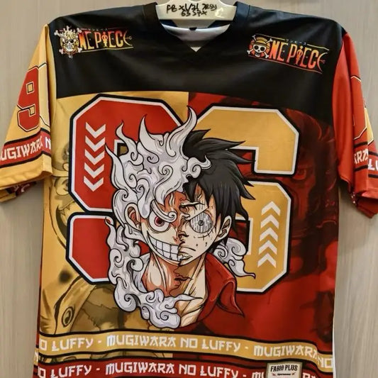 Koszulka piłkarska One Piece Luffy – wzór dualizmu (czerwono-pomarańczowa)
