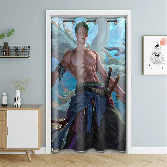 Zasłona drzwiowa One Piece – Roronoa Zoro z nagim torsem (styl Wano Kuni)