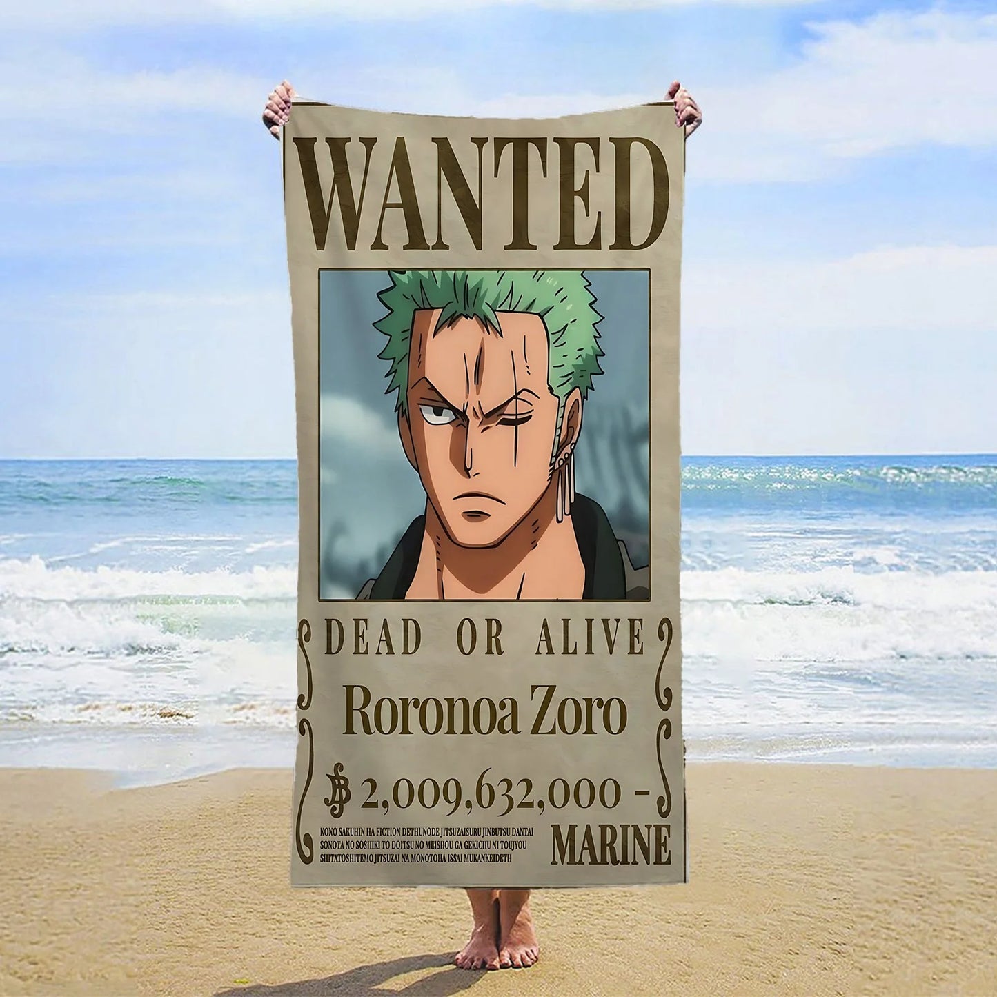 Ręcznik plażowy One Piece – Wanted Roronoa Zoro (Nowy Świat)