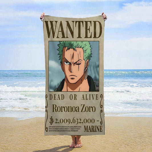 Ręcznik plażowy One Piece – Wanted Roronoa Zoro (Nowy Świat)