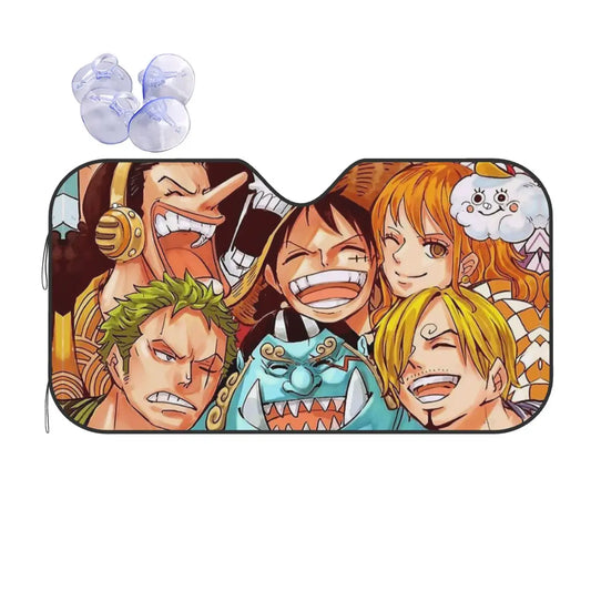 Osłona przeciwsłoneczna do samochodu One Piece – ilustracja załogi w stylu Wano