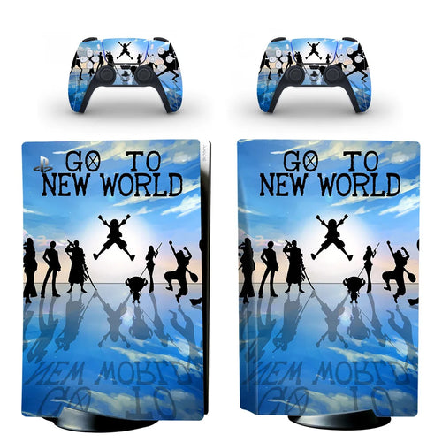Naklejki na PS5 One Piece – sylwetki „Go To New World” (niebieskie)