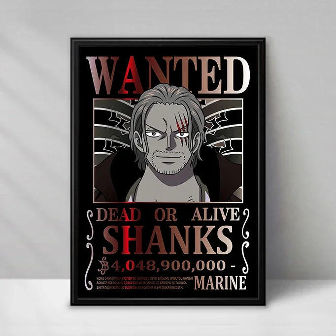 Plakat One Piece Wanted - Shanks Rudowłosy (Czarno-biały)