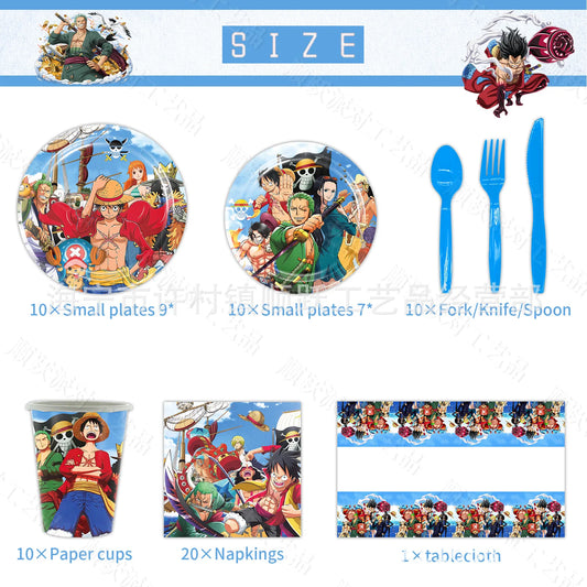 Kompletny zestaw urodzinowy One Piece – talerze, kubki i sztućce