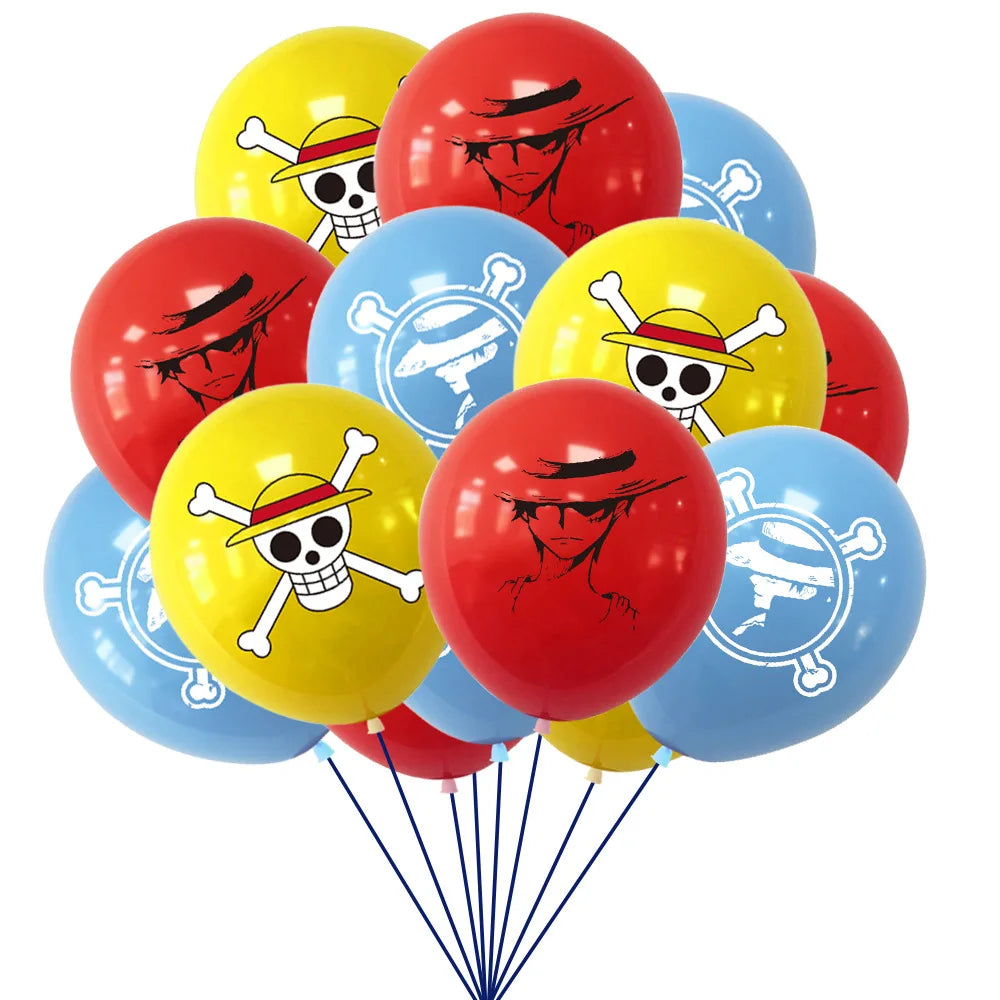 Balony lateksowe One Piece – motywy Jolly Roger (czerwony, niebieski, żółty)
