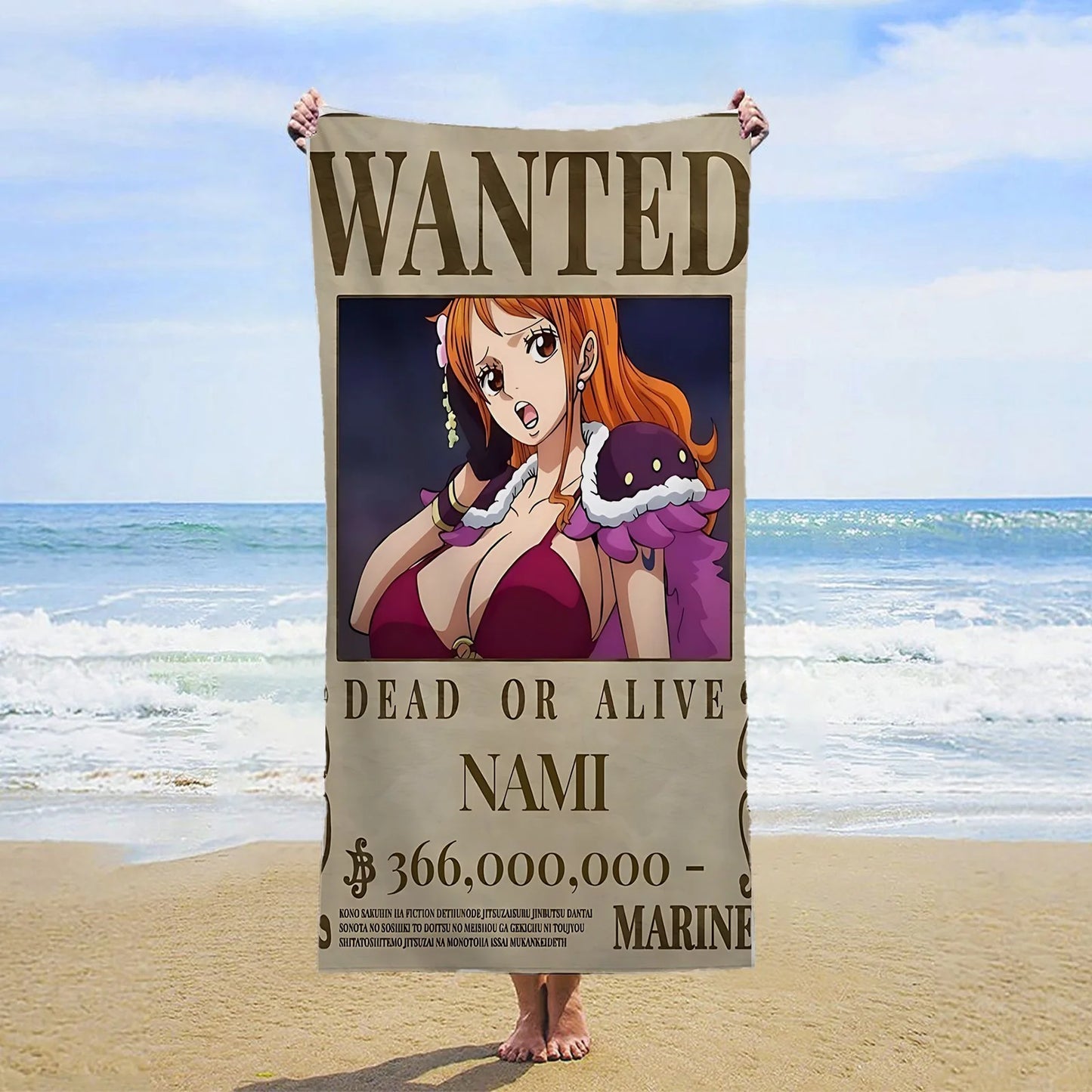Ręcznik plażowy One Piece – Poszukiwana Nami, list gończy