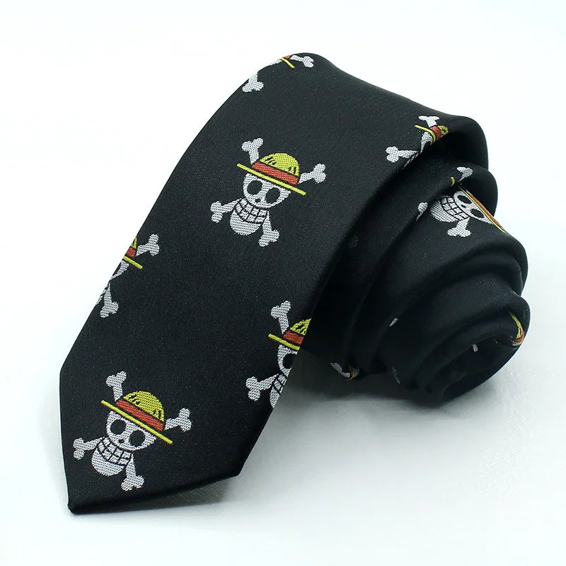 Krawat One Piece - Motyw Jolly Roger i symbole pirackie